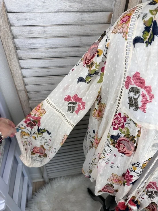 Zara Woman Cream Floral Embroidered Boho Style Spring Tasseled Cardigan XS - Picture 3 of 9